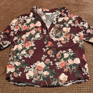 New York & Company Burgundy Floral Blouse